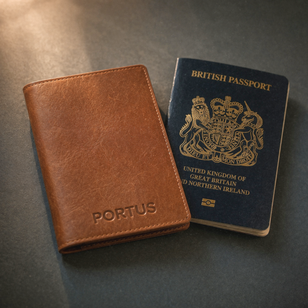 Leather Passport Holder + Luggage Tag Set - Brown
